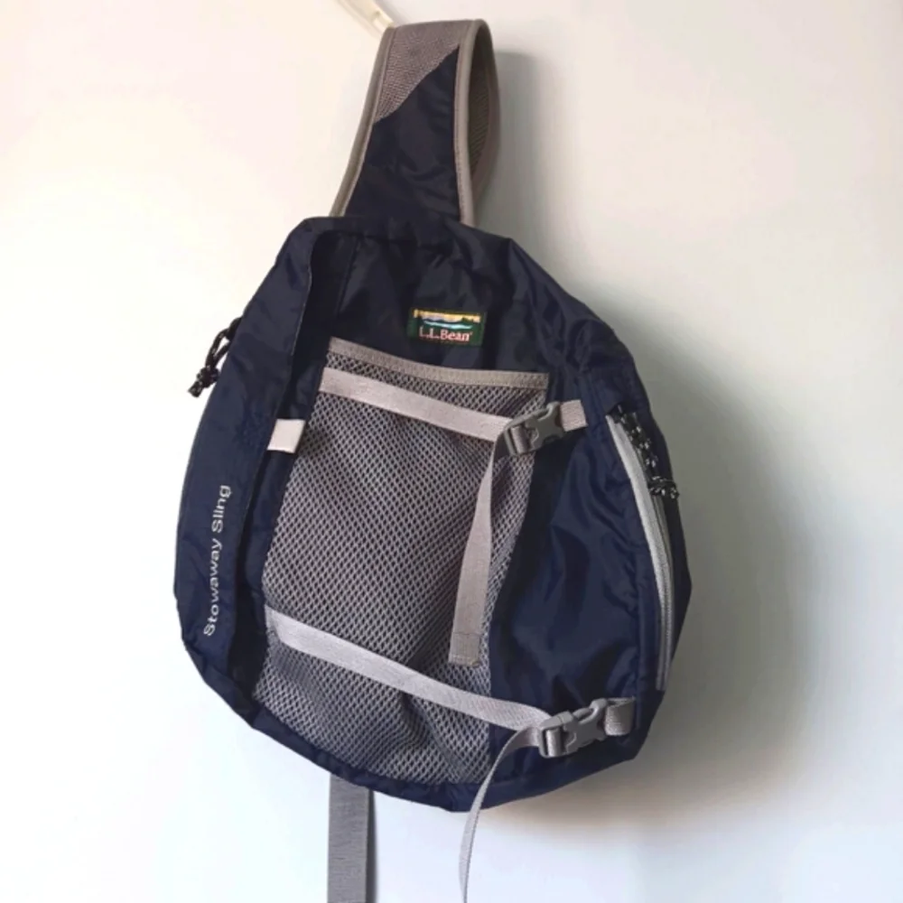 L.L. Bean Navy and Gray Stowaway Sling Backpack